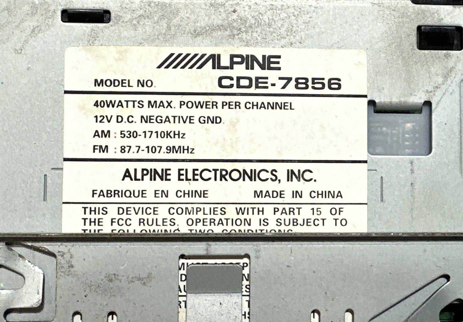 Alpine CDE-7856 CD Receiver CD Car Stereo Am/Fm ((C-2))
