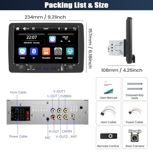 Single Din Car Stereo with Wireless Carplay&Android 9 Inch with Carplay&Button