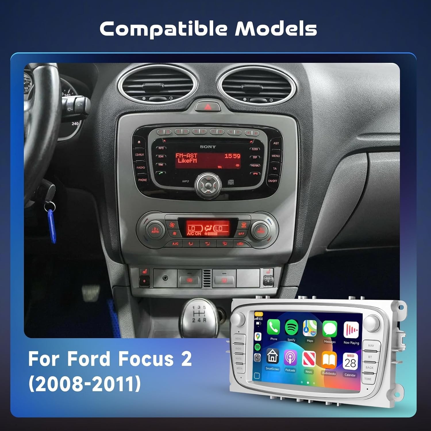 7″ 8Core 4+64G Android Auto Carplay Ford Focus MK2 Mondeo 2008-2011; EU Version