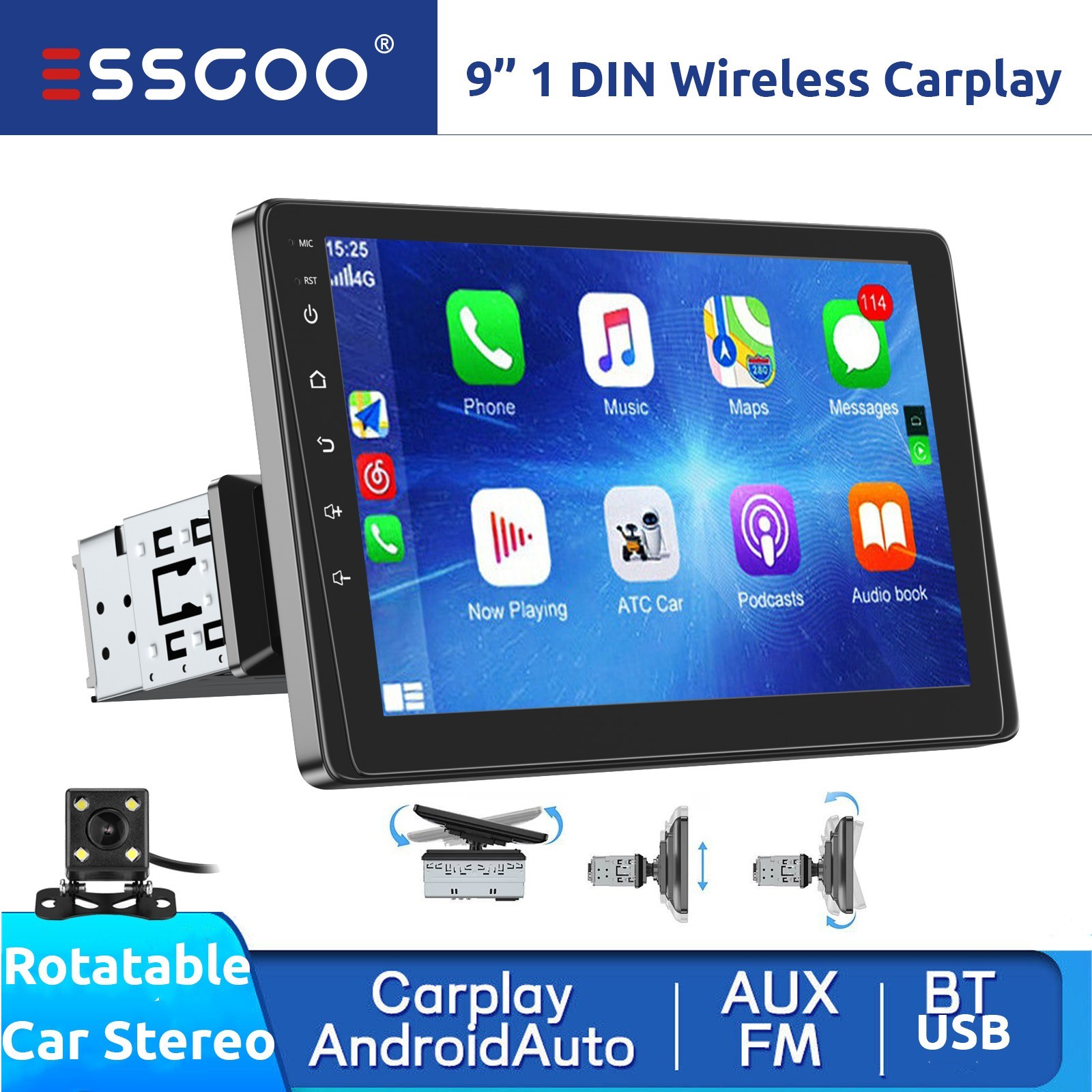 CarPlay 9″ Single Din Car Stereo Radio Touch screen Head Unit USB/TF/AUX Camera