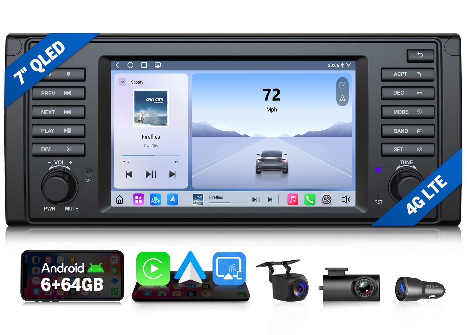For BMW E39 530i 540i 7″ QLED Car Stereo 6+64 Wireless CarPlay Android Auto DSP
