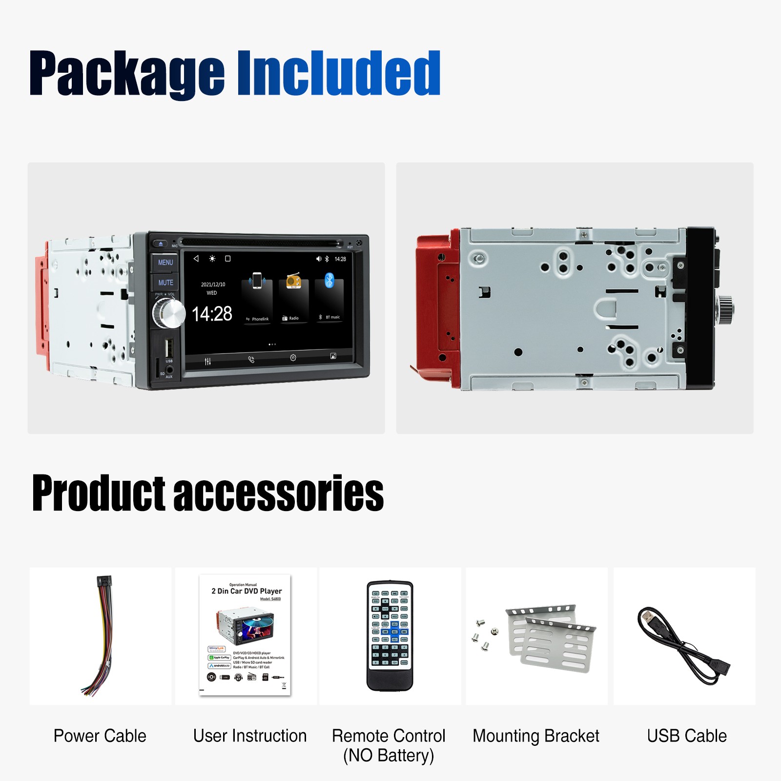 6.2″ Double 2Din Car Stereo Carplay GPS USB Radio Touch Screen AUX CD DVD Player