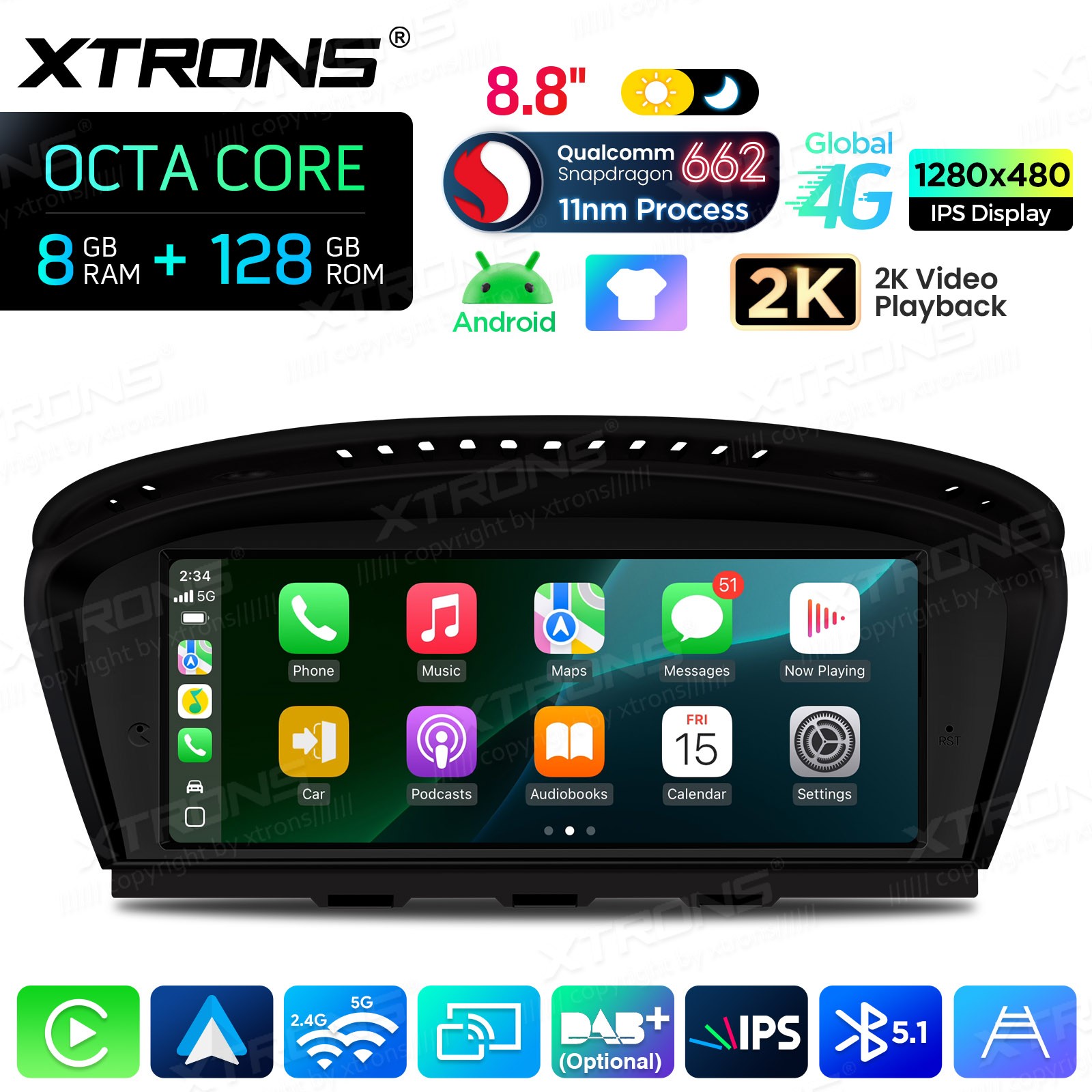 8.8″ For BMW 3 5 Series E90 E60 CCC Carplay Car Stereo Screen GPS 8+128G 4G LTE