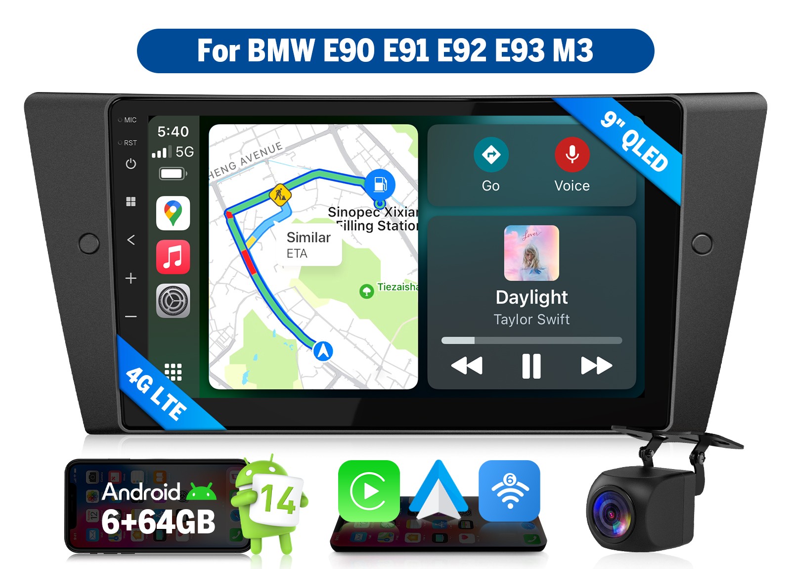 QLED 9″ Android Auto Car Stereo Radio CarPlay for BMW 335i E90 6+64 Smart Drive