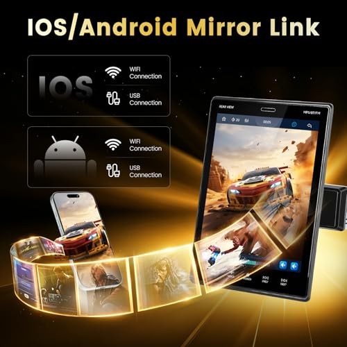 9.5″ Single Din Car Stereo with Bluetooth & HD IPS – CarPlay & Android Auto