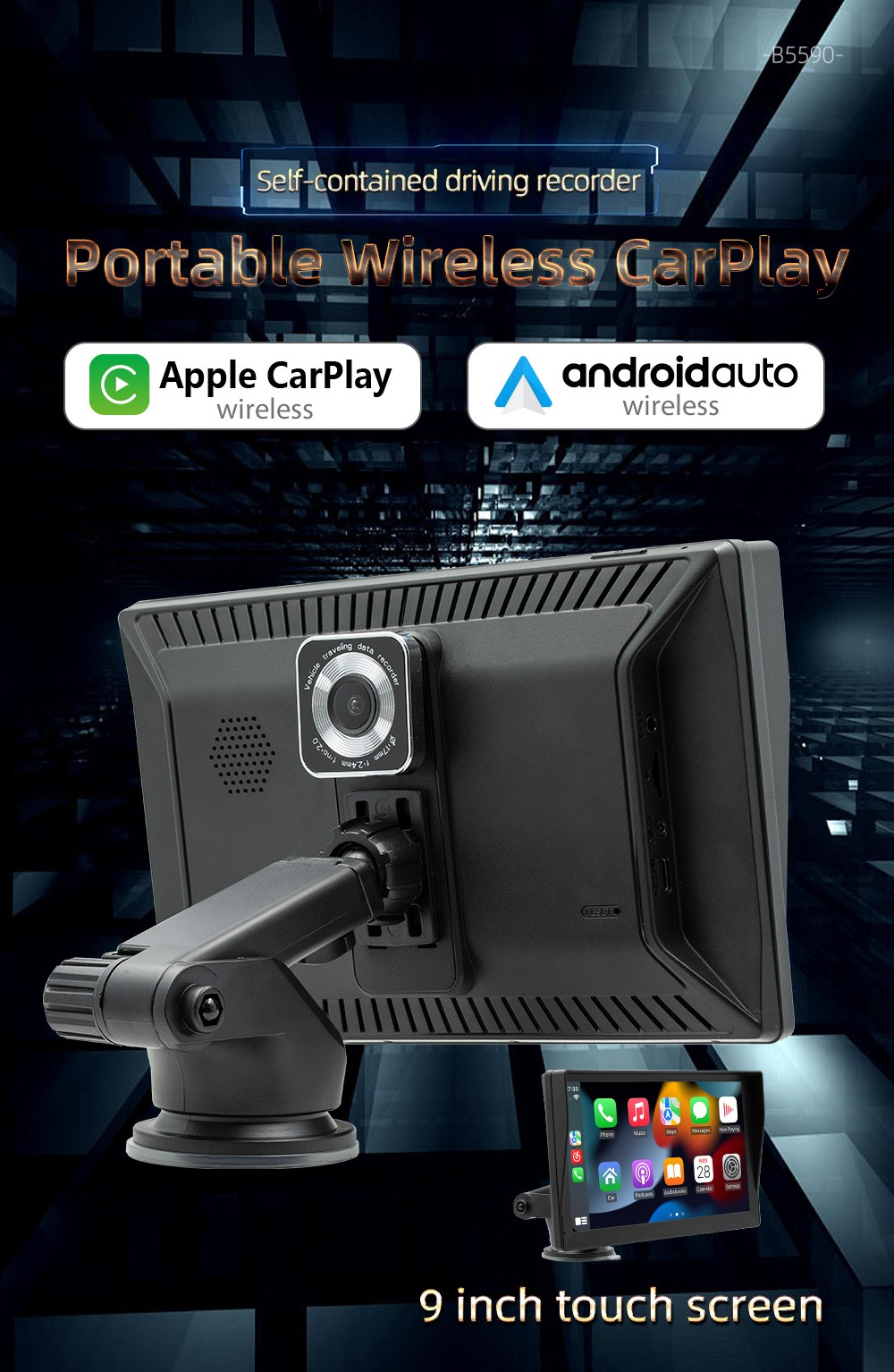 9 inch wireless carplay portable car recorder universal car bluetooth MP5 player