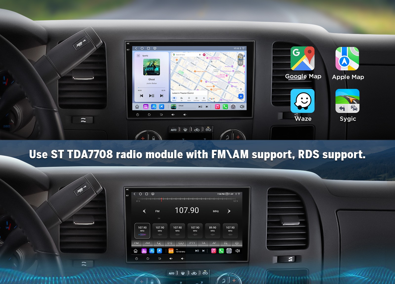 For 2007-2013 GMC Sierra 8″ QLED Android Auto Car Stereo Wireless CarPlay 4G LTE