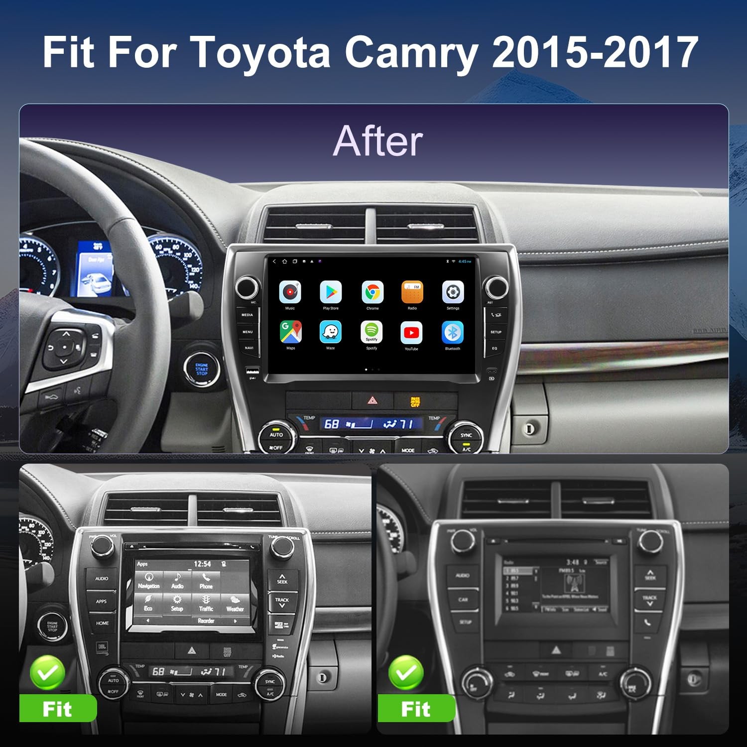 10″ Touchscreen Wireless Carplay Android Auto Stereo for 2015-2017 Toyota Camry