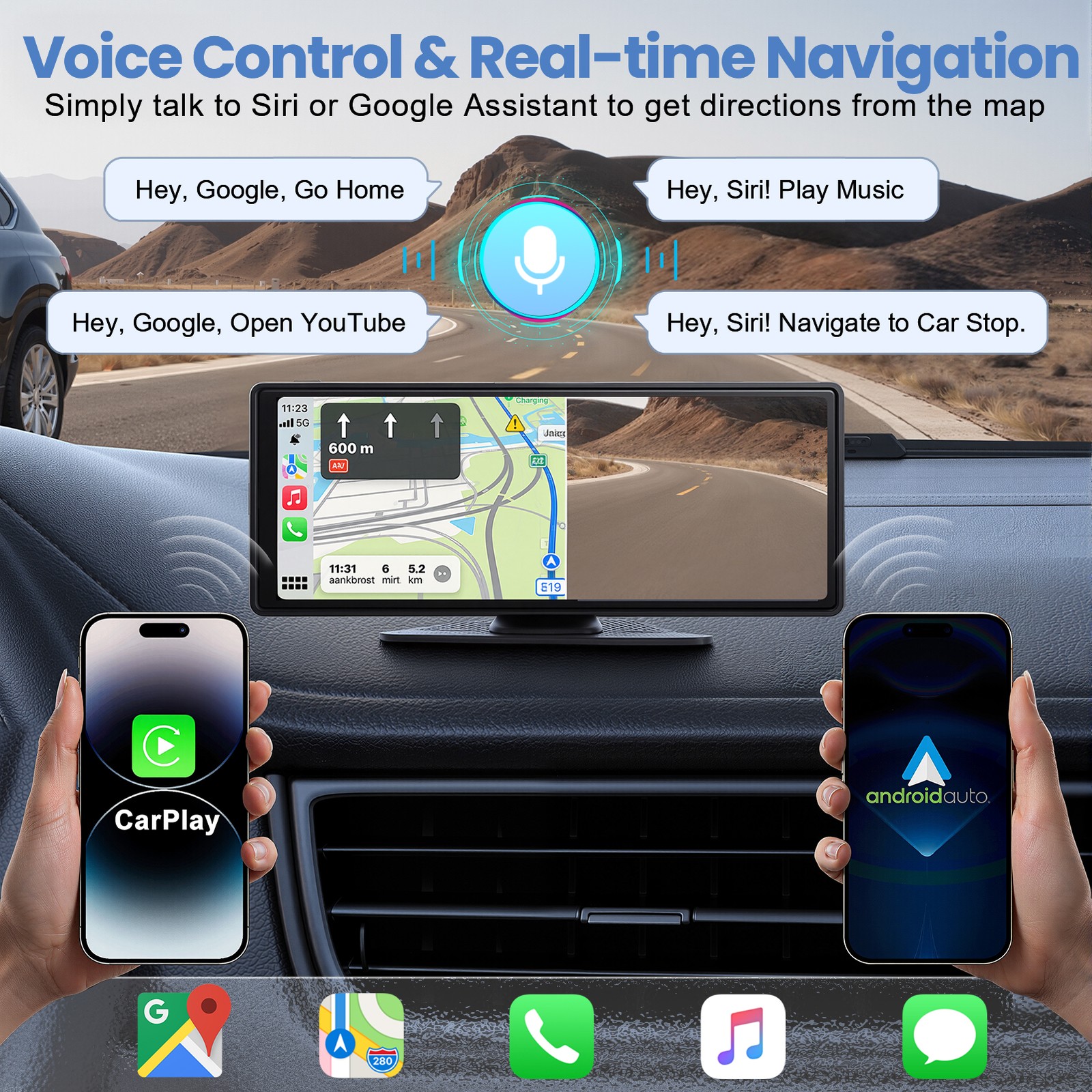10.26 Inch Wireless Car Display Screen, Car Stereo Automobile Video Player