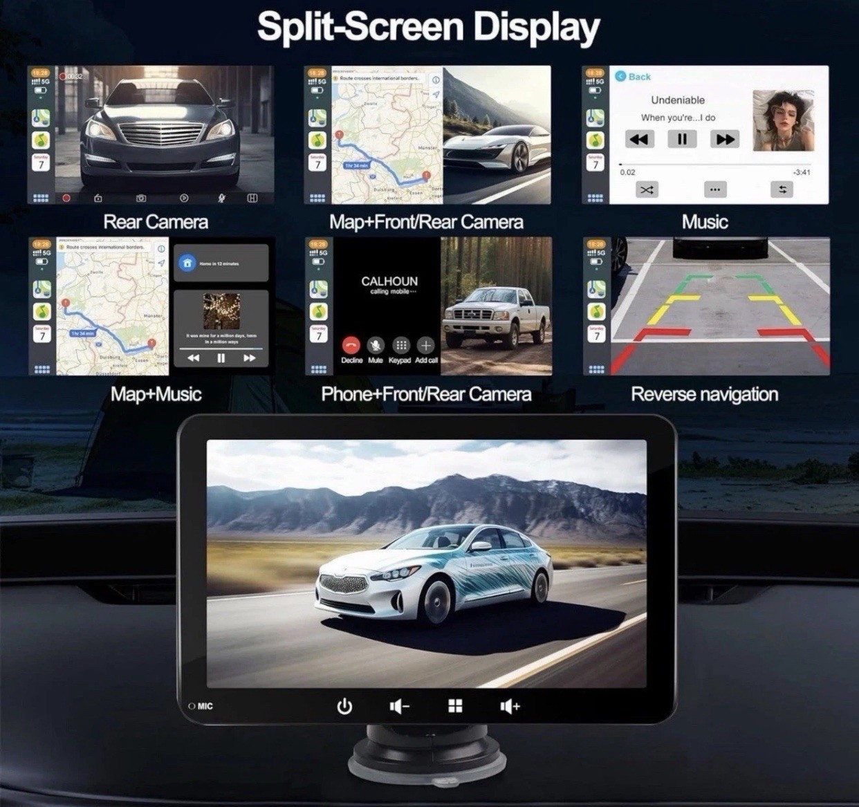 Portable Smart Screen PND-Q7S/Q7C, Wireless CarPlay, Android Auto, 7” Screen