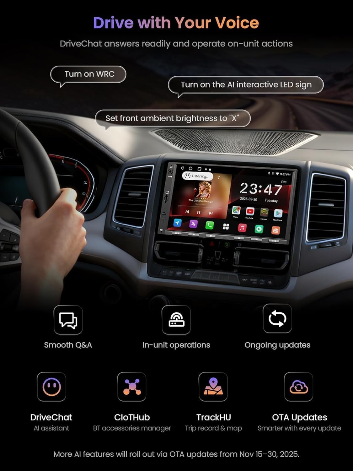Wireless CarPlay Android Auto Car Stereo 2+32GB Touchscreen