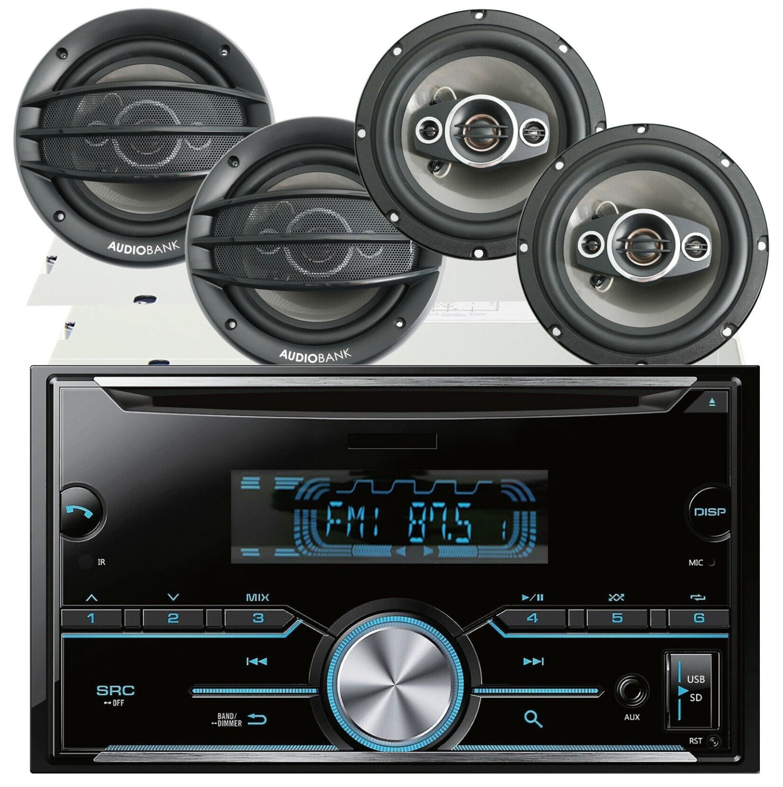 STX Double DIN CD/MP3 Radio Head Unit Car Receiver+ 4x AB-630 800W 6.5″ Speakers