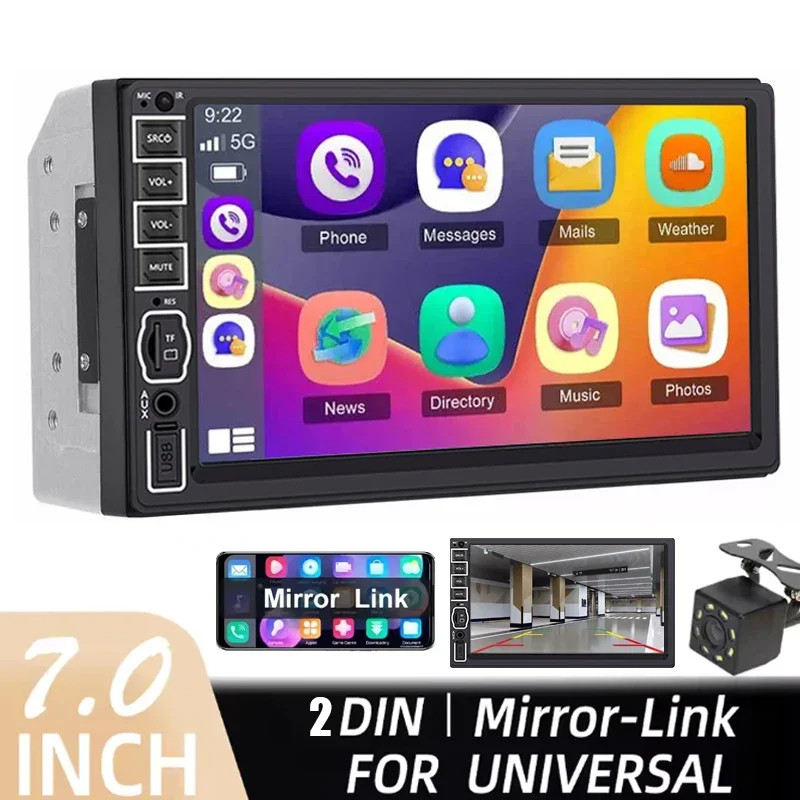 7″HD 2Din Car Stereo Radio MP5 Player Reverse camera For BT USB TF FM AUX