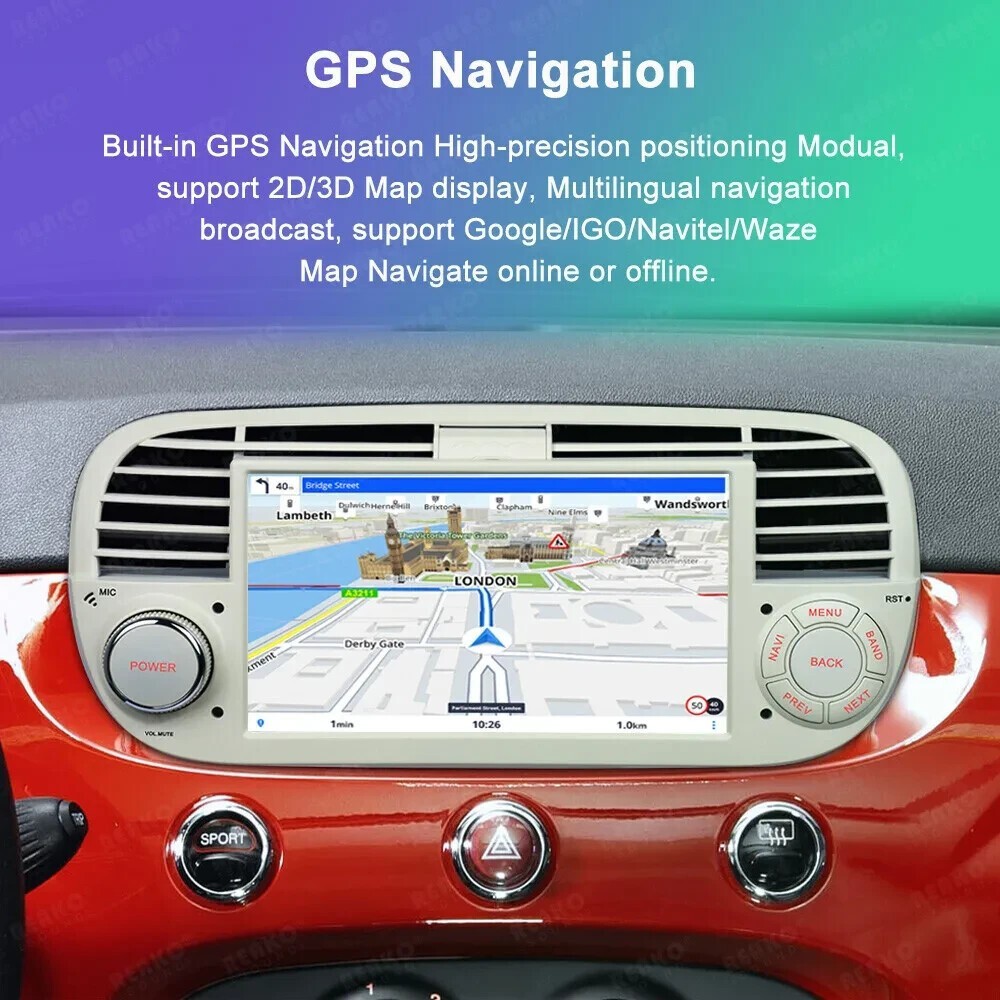 7″ Car Radio Wireless Android Auto CarPlay GPS 4+64GB For Fiat 500 2007-2015
