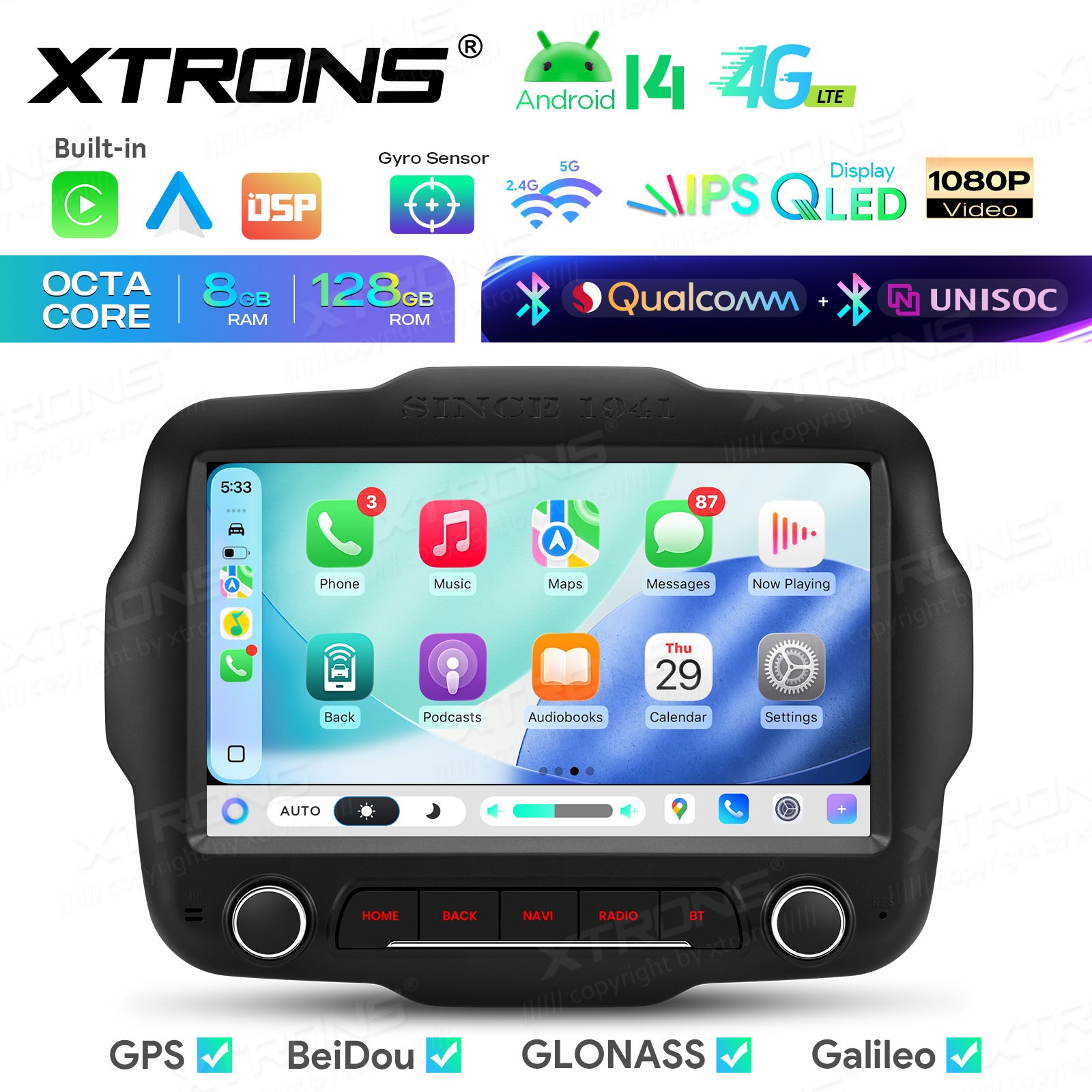 Android 14 Radio for Jeep Renegade 8-Core 8+128GB Wireless CarPlay Auto DSP 4G