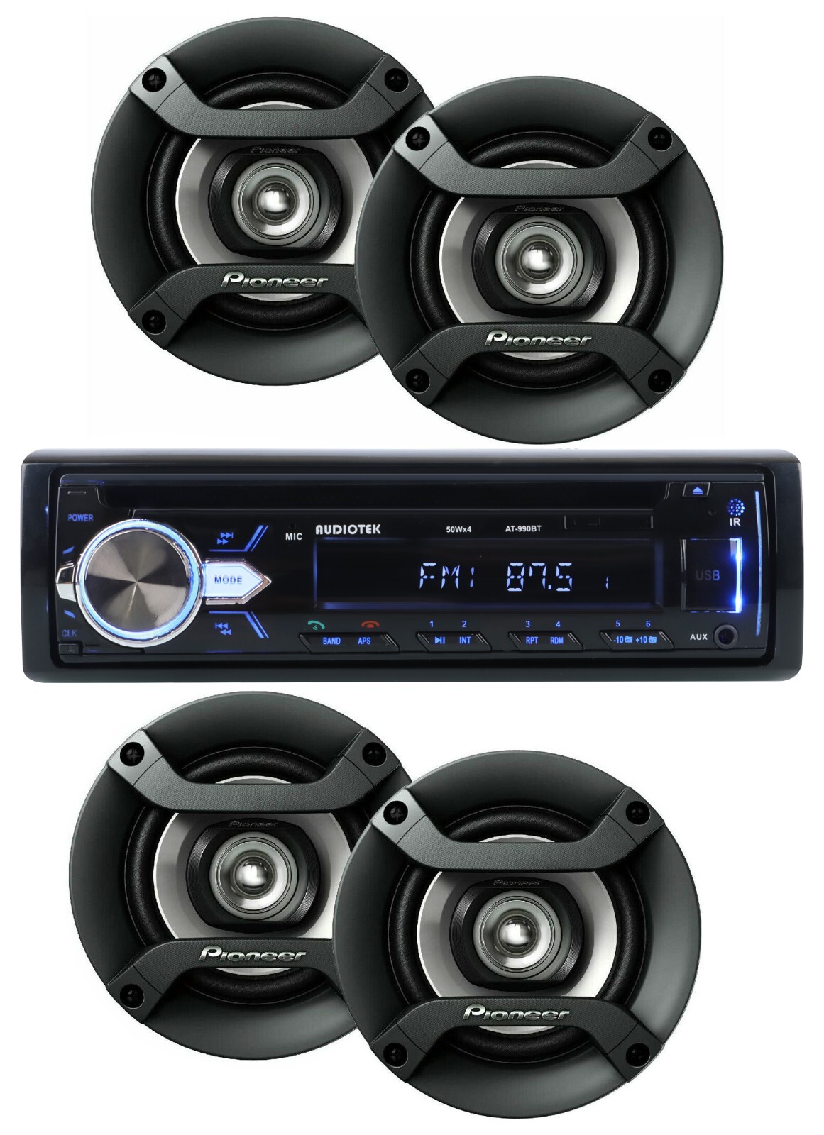 Audiotek AT-990BT Digital Media CD Receiver + 4 x Pioneer 6.5″ Speakers