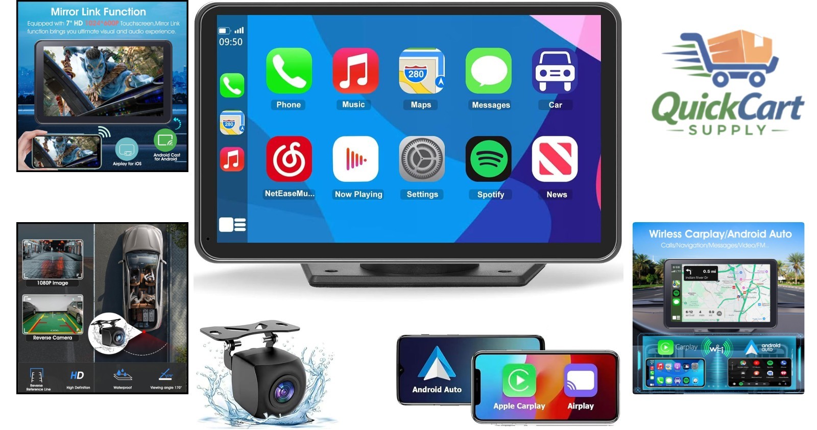 Seamless 7” Wireless Car Screen – CarPlay, Android Auto & Backup Assistance