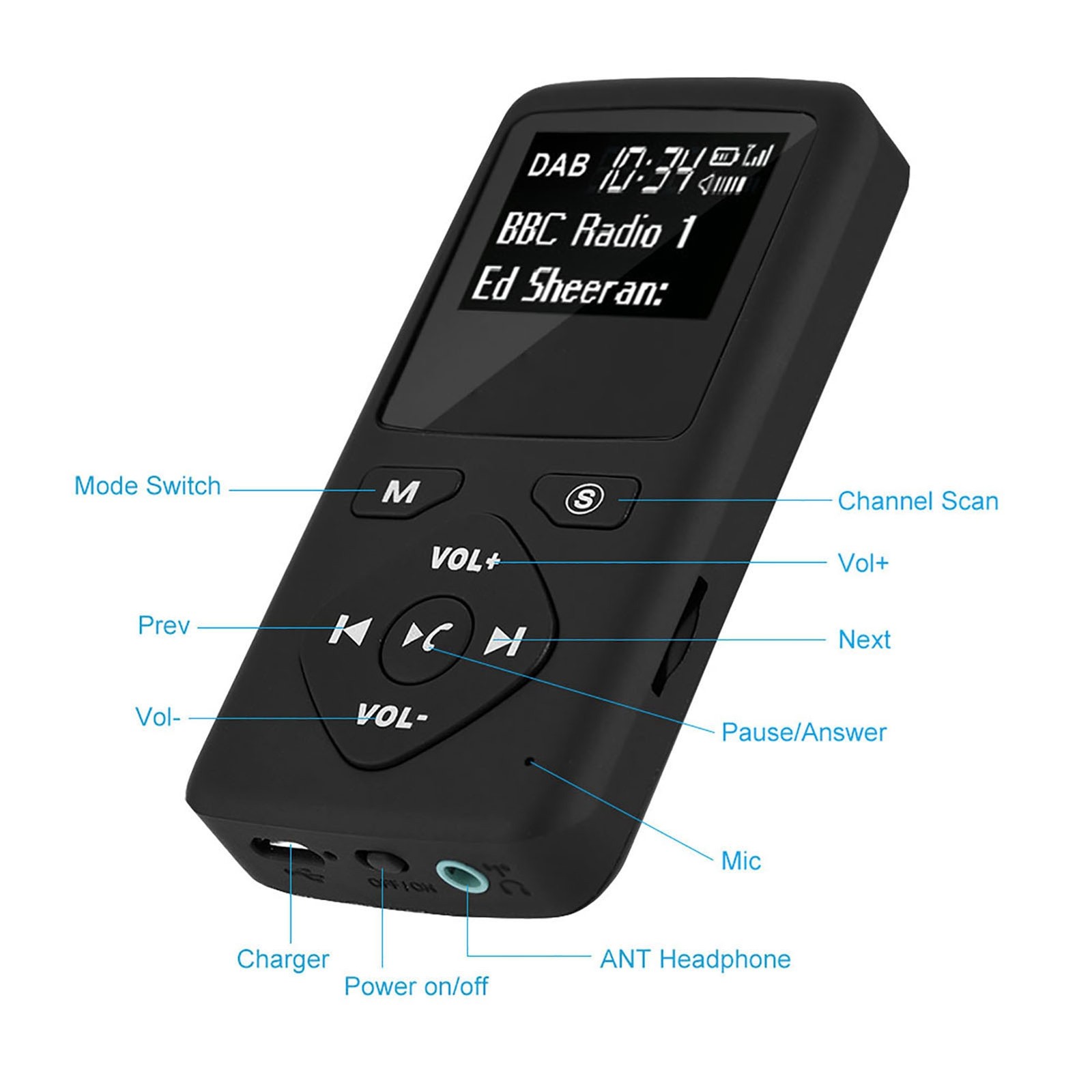 Portable DAB/DAB+ Pocket Digital Radio Receiver BT MP3 Player With Earphone NEW