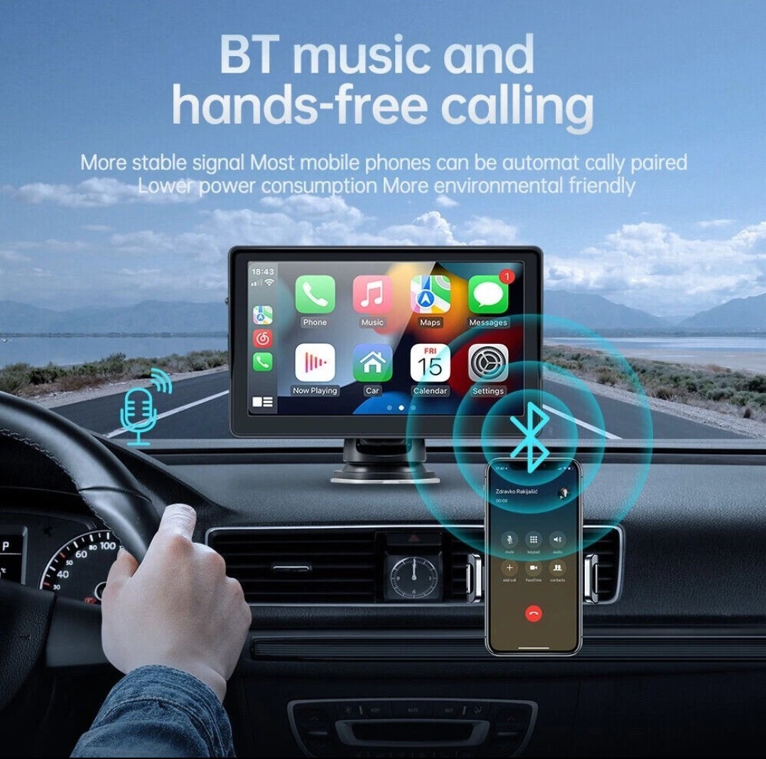 7” Portable Car Stereo Radio Wireless Apple CarPlay Android Auto Backup Camera