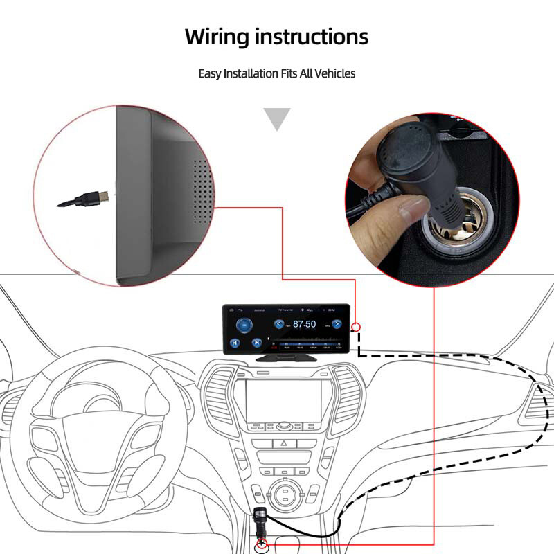 10.26″ Portable Bluetooth Touch Screen CarPlay Android Auto GPS USB Car Stereo