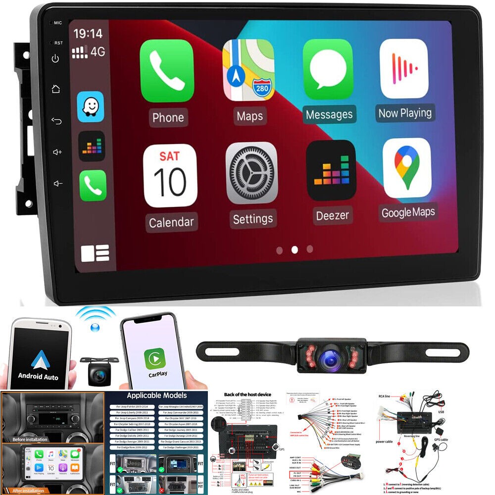 10″ Android 13 Carplay Car Stereo Radio GPS For Jeep Wrangler Chrysler Dodge Ram