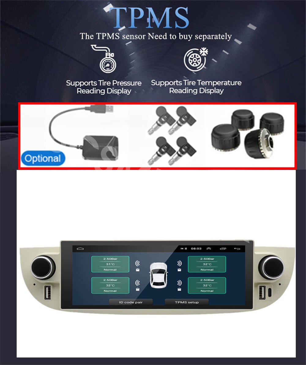 6.86in Car Radio Player WIFI Mirror Link For Carplay Fit For Fiat 500 2007-2015