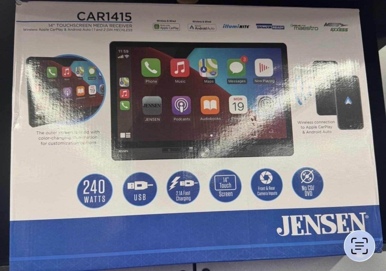 Jensen CAR1415 14″ 1-DIN/2-DIN Multimedia Receiver with CarPlay and Android Auto