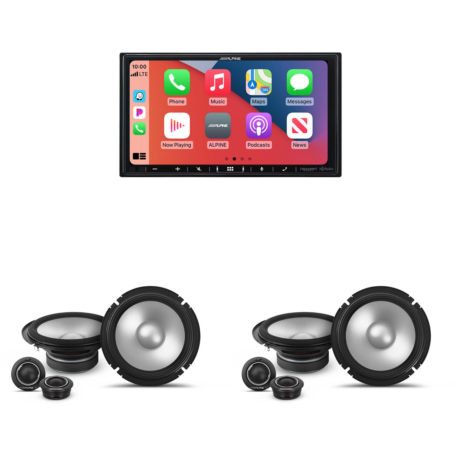 Alpine iLX-407 7″ Carplay Receiver + 2 Pairs Alpine S2-S65C 6.5″ Speakers