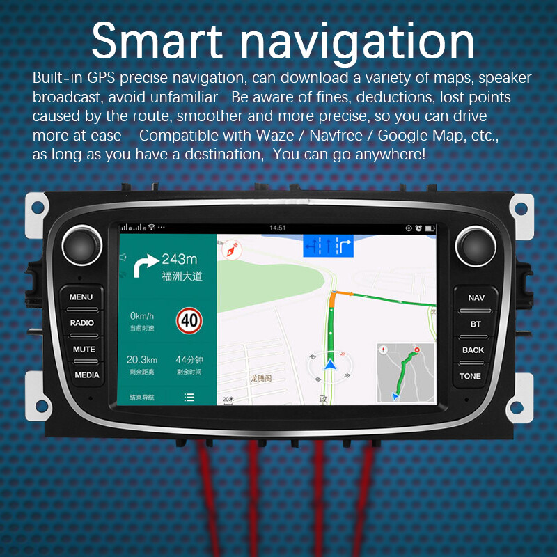 7 In 2 Din TFT Touch Screen Car Radio Android 9.0 MP5 Player For Mondeo9 GalaxyC