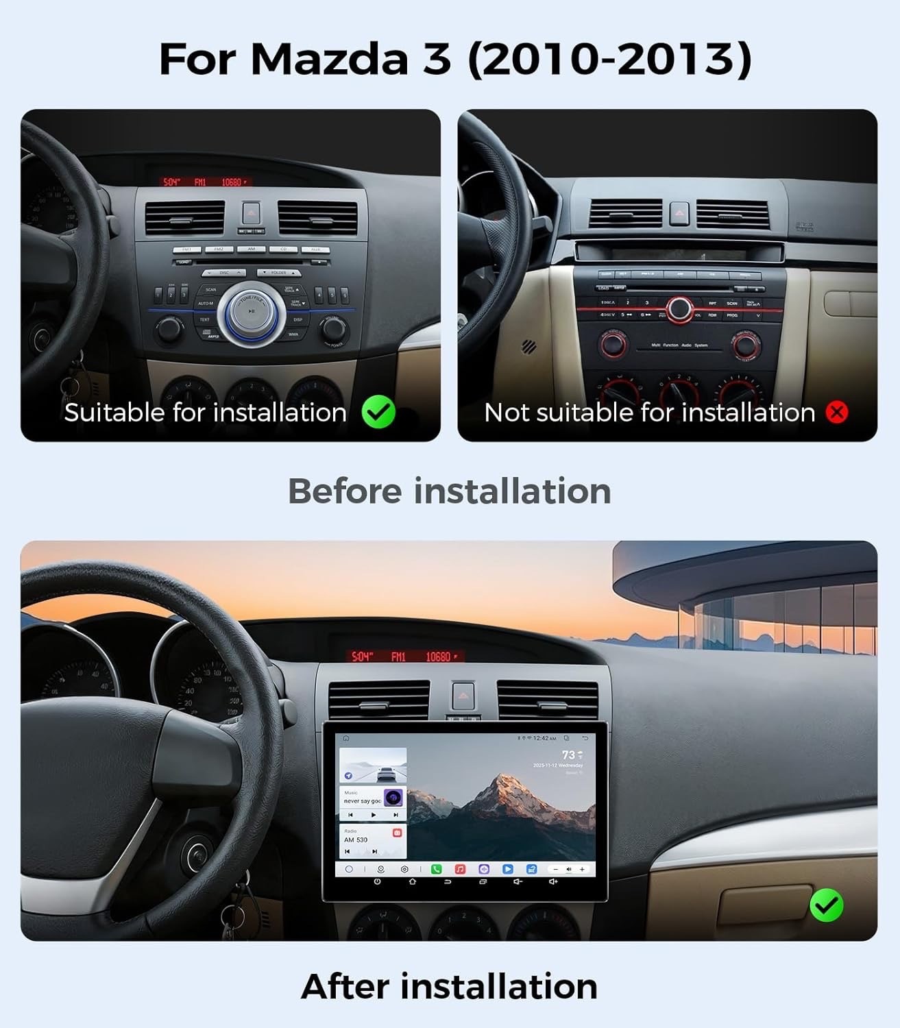 11.5″ Touchscreen Radio for Mazda 3, 2010-2013, 5G WiFi, CarPlay & Android Auto