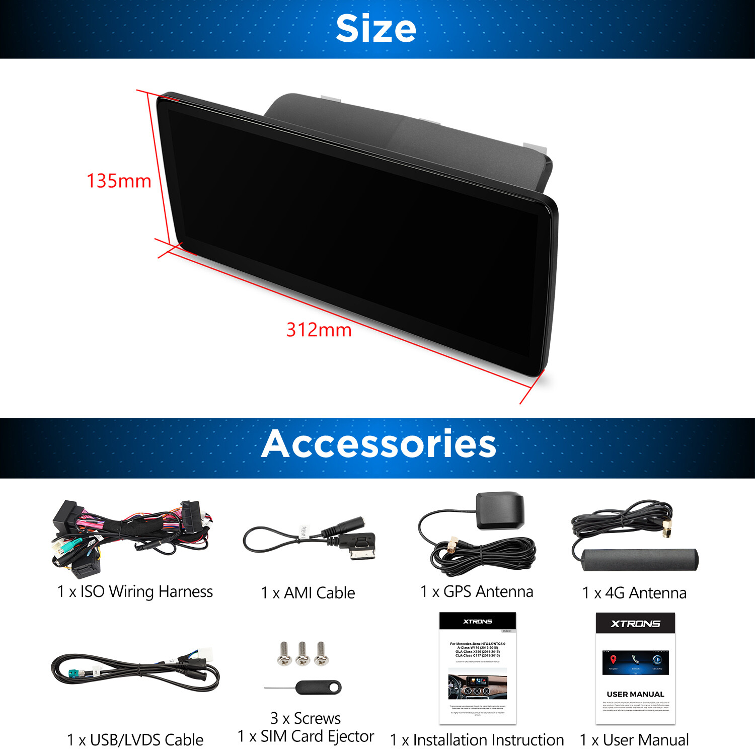 For Benz C-Class W204 07-10 Android 13 8-Core 64GB Car Stereo GPS Navi DSP 12.3″