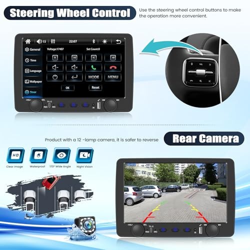 Single Din Car Stereo with Wireless Carplay&Android 9 Inch with Carplay&Button