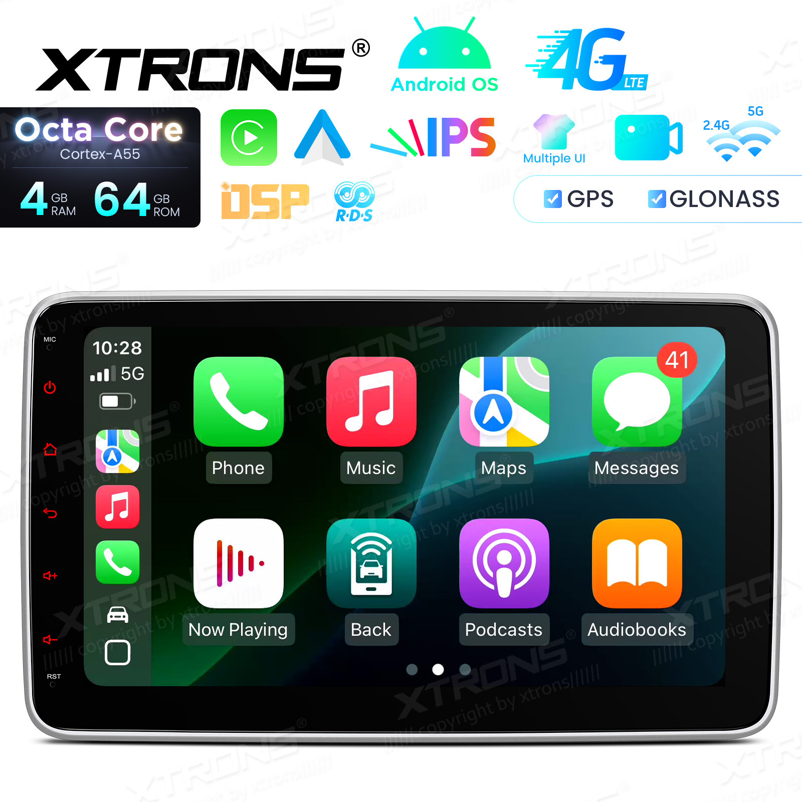 10.1″ Android 12 8-Core 4+64GB Car Stereo GPS DVD Radio Navi 4G LTE WiFi DSP IPS
