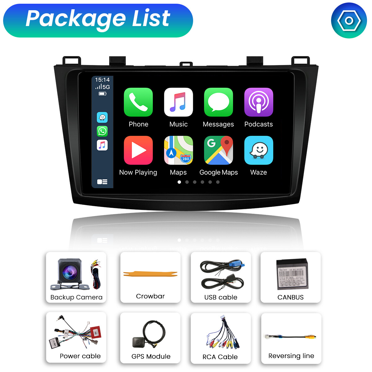 For Mazda 3 2010-2013 Carplay Touch Screen Radio Stereo GPS Navi w/Backup Camera