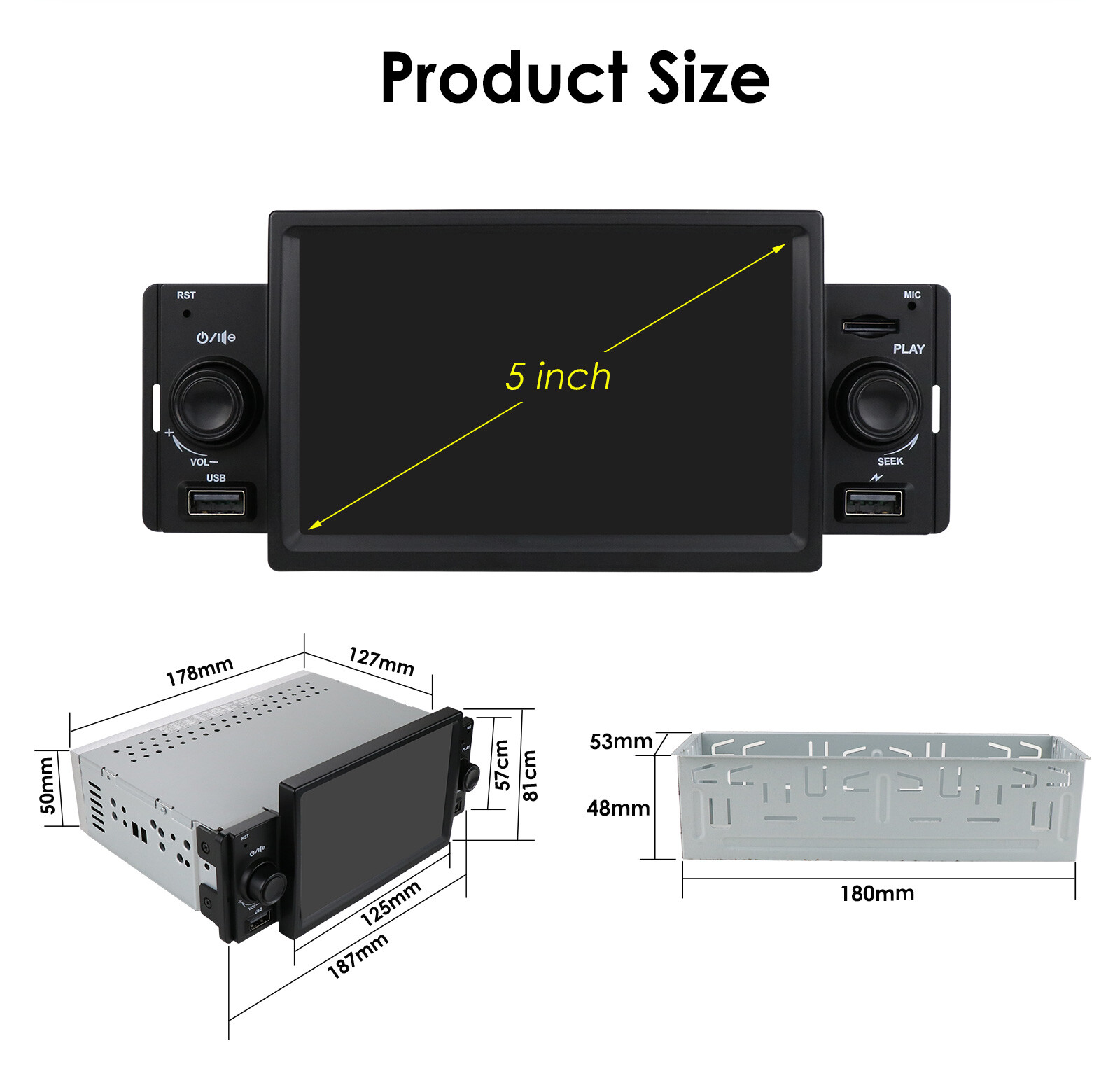Single 1Din Car Stereo Radio Wireless Apple Carplay 5″ Touch Bluetooth DSP FM AM