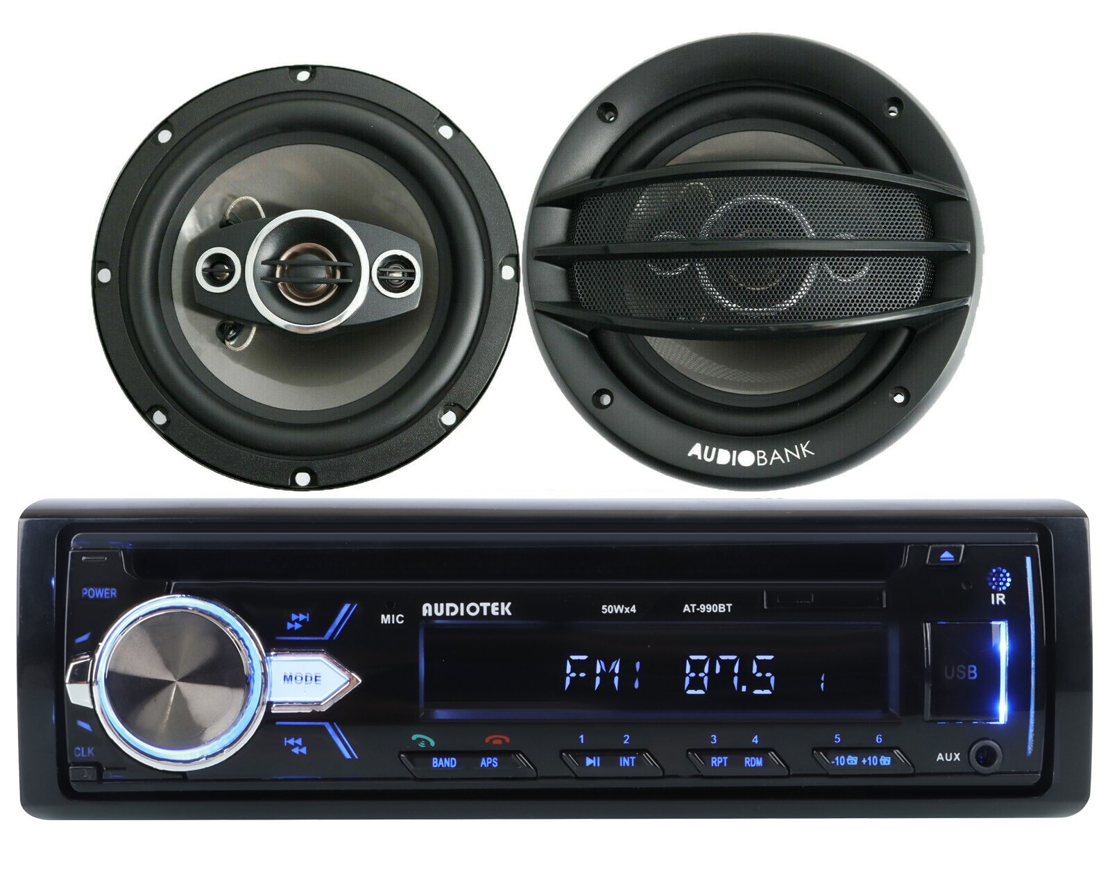 Audiotek AT-990BT Car CD Receiver + 2x Audiobank AB-630 400W 6.5″ 4-Way Speakers