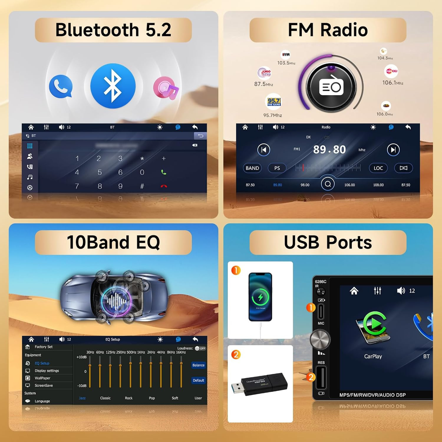 Single Din Car Stereo Wireless Carplay Android Auto, 6.9 Inch Bluetooth5.2 Car