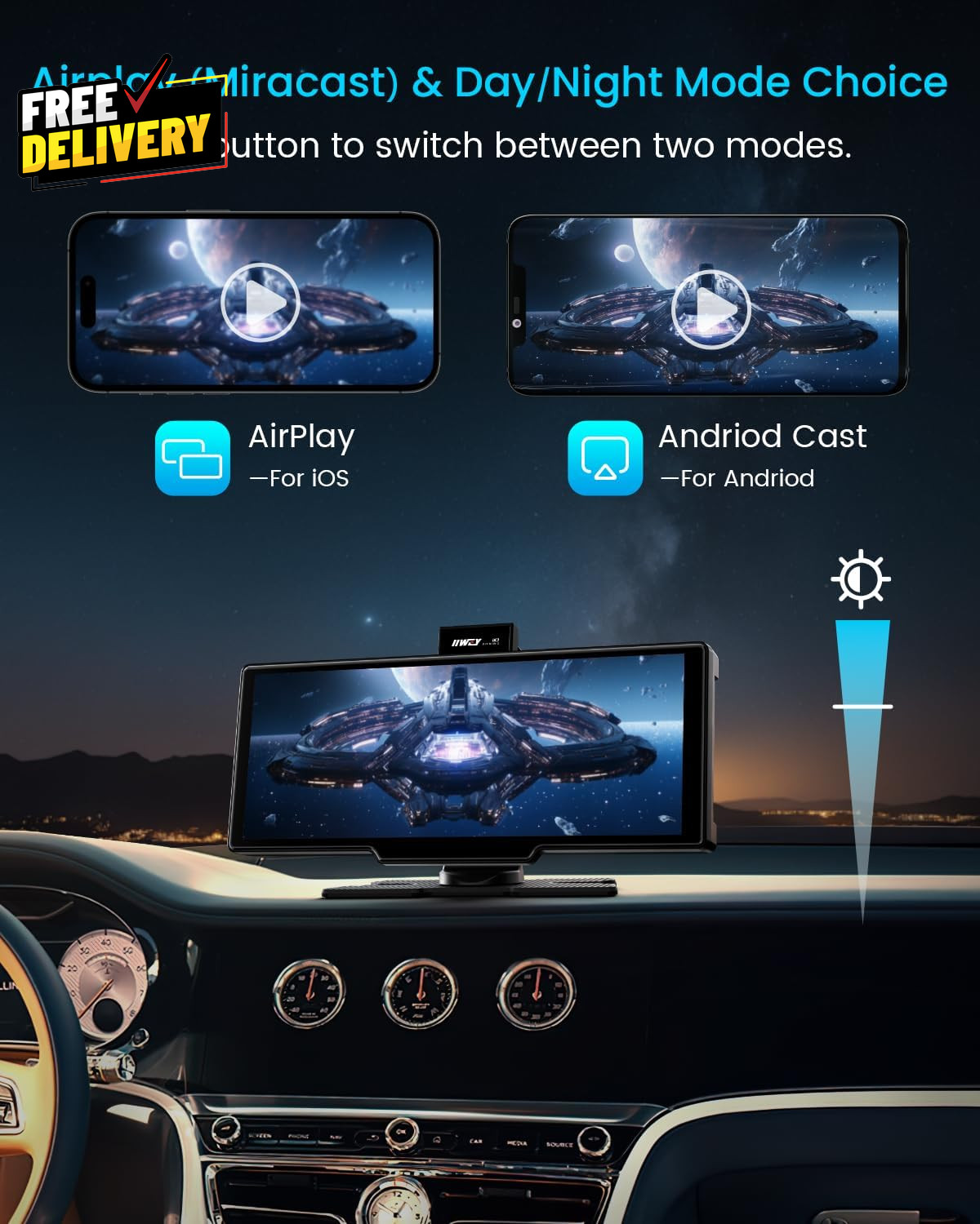 10″ Portable CarPlay Screen Wireless Android Auto 4K Dash Cam Backup Camera