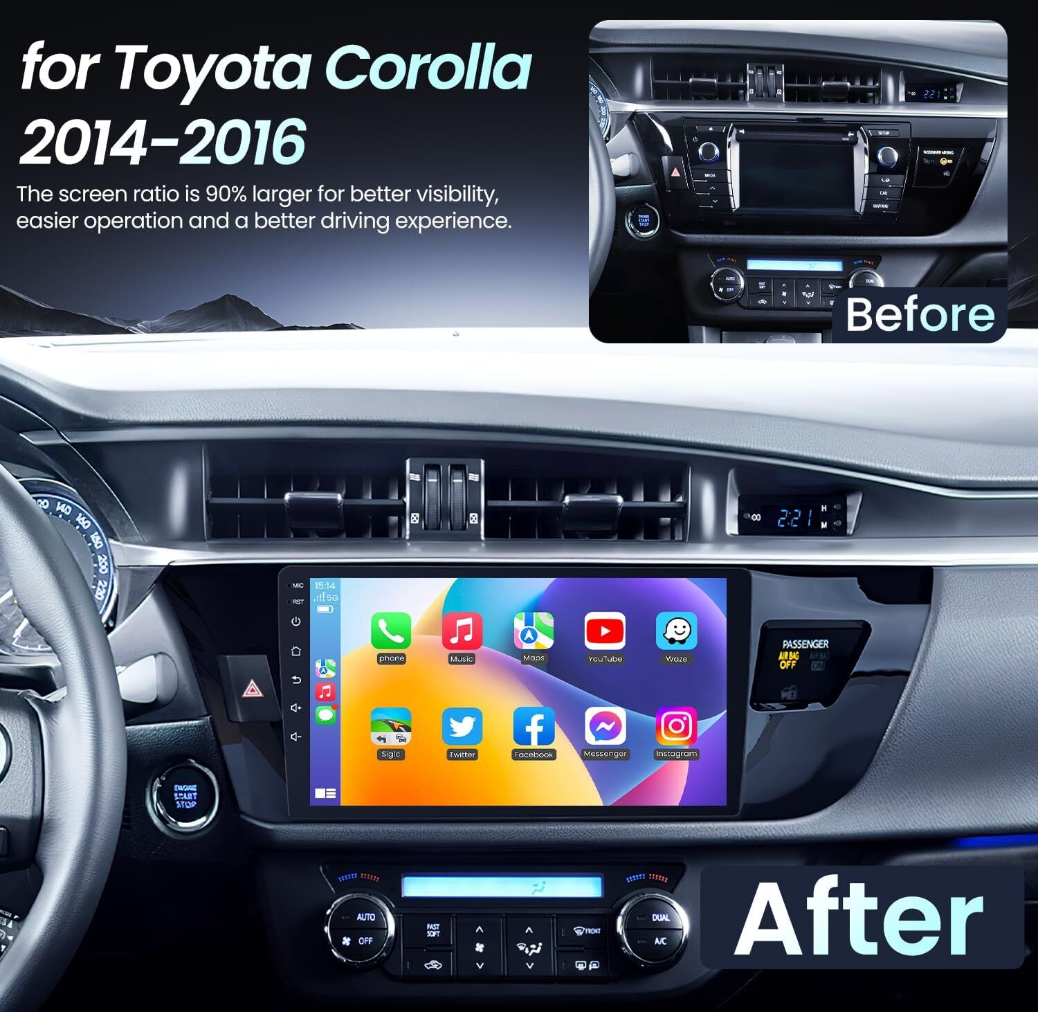 8Core 64G Android 13 Car Stereo Radio For Toyota Corolla 2014-2016 Apple Carplay