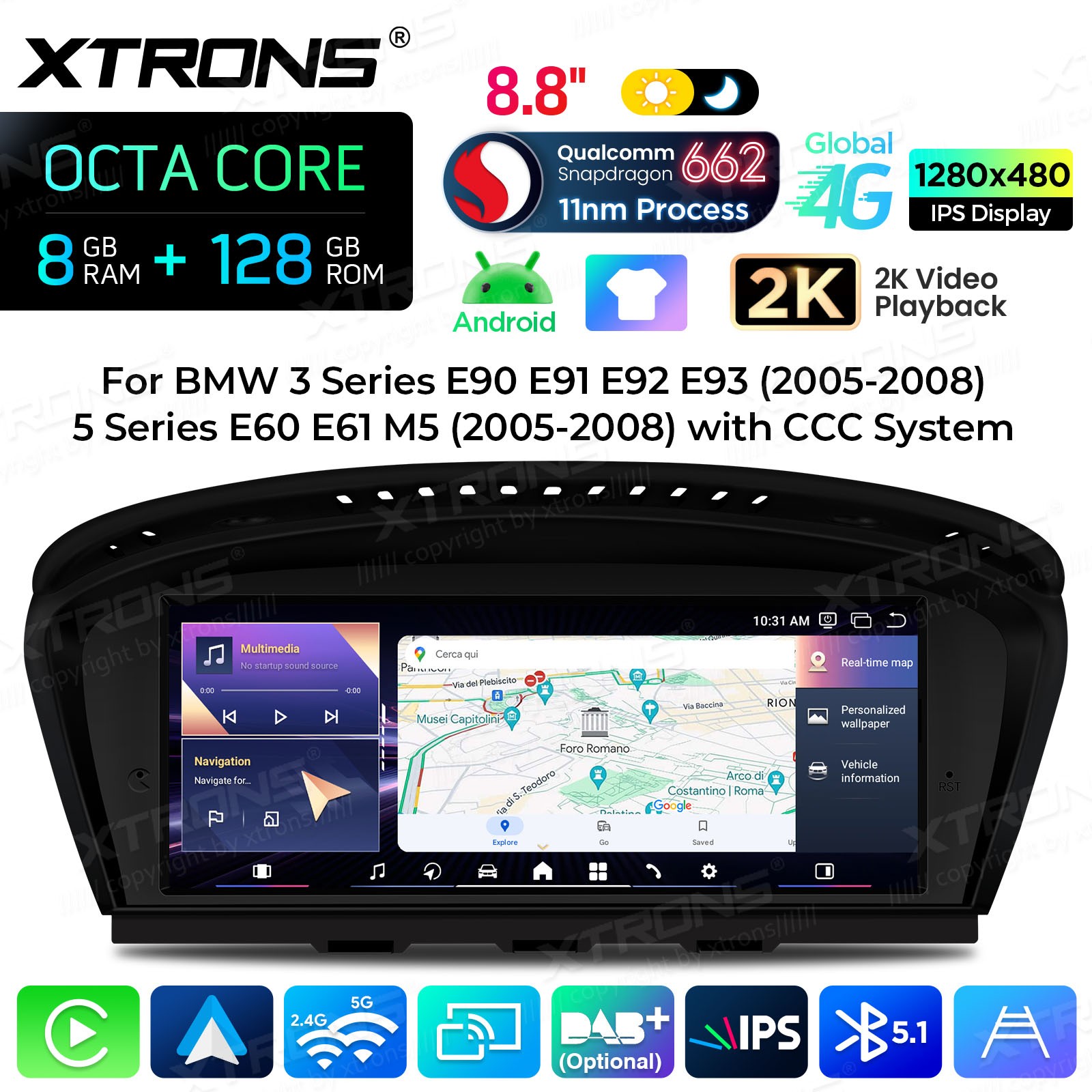 8.8″ For BMW 3 5 Series E90 E60 CCC Carplay Car Stereo Screen GPS 8+128G 4G LTE