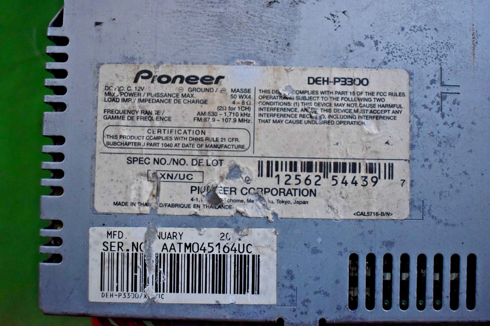 Pioneer DEH-P3300 w/ Harness WORKING