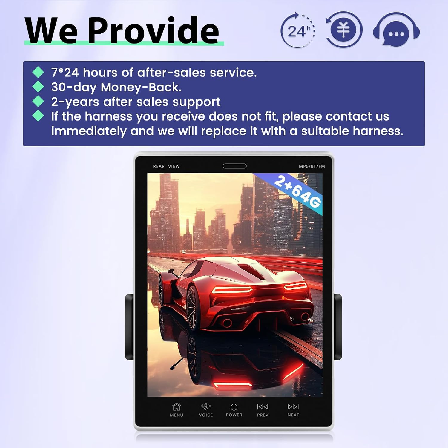 [2+64G] Single Din Car Stereo with Wireless Carplay and Android Auto – 9.5 Inch