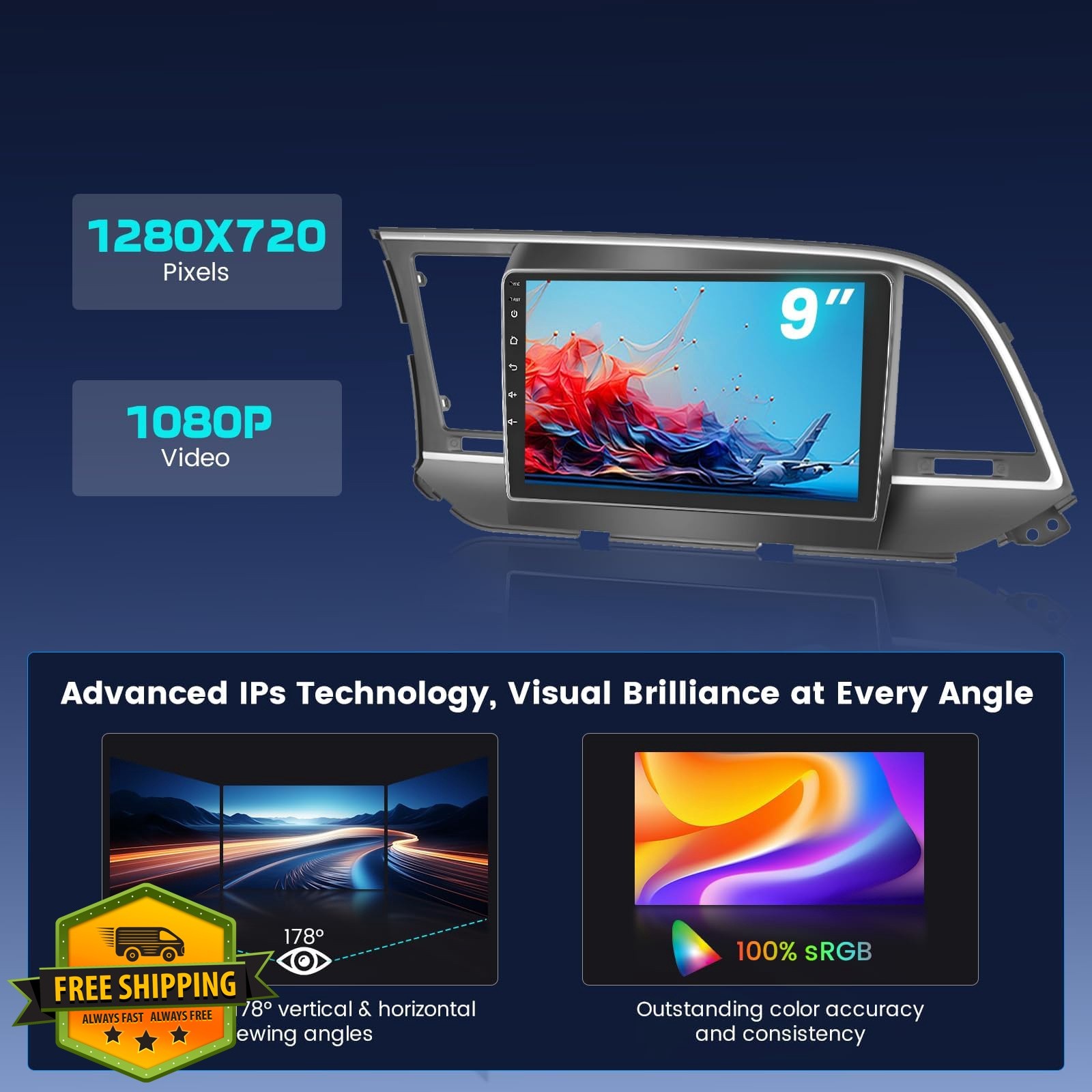 Fuluku 9” Android Car Stereo Hyundai Elantra 2015-2018 4+64GB