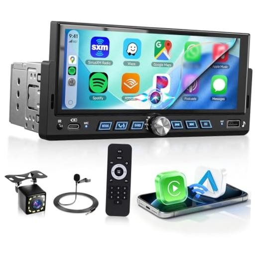 6.86 Inch Single Din Car Stereo Wireless Carplay Android Auto, 1 Din Touch