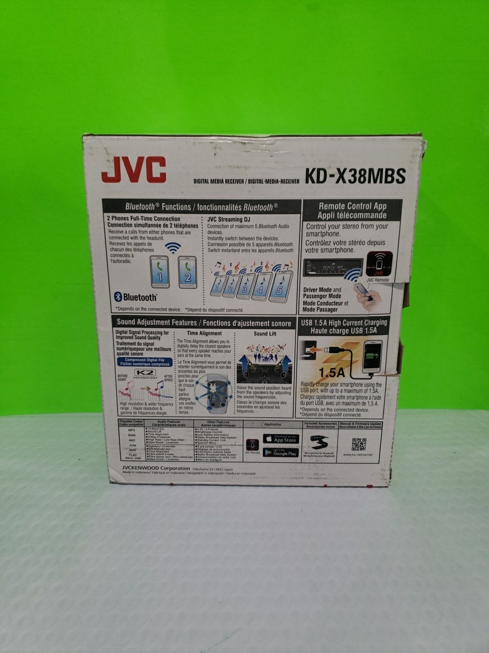 JVC KD-X38MBS Single DIN Marine MotorSport Bluetooth USB AUX LED Good Condition