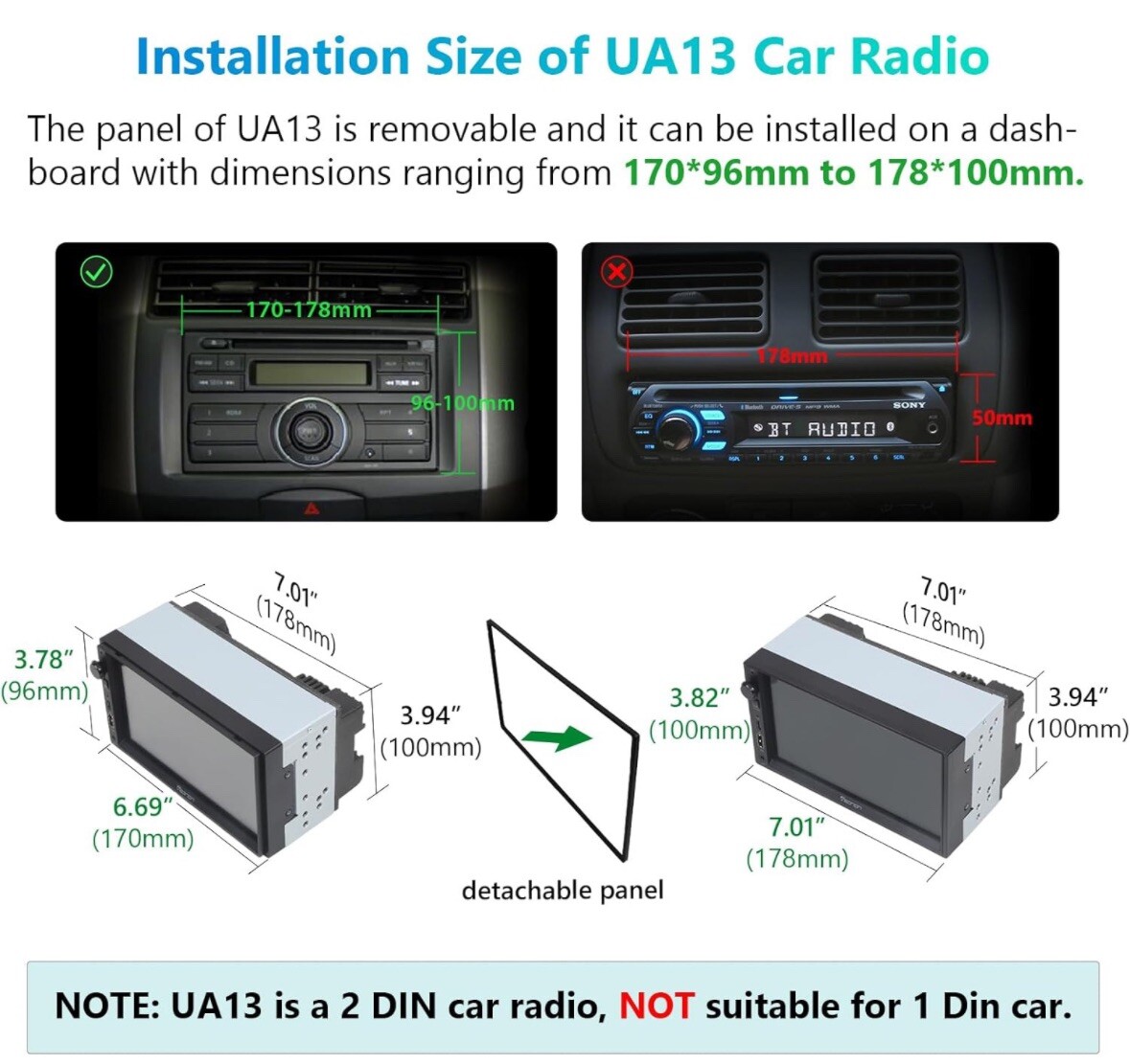 Eonon UA13 Android 13 Double 2Din 7″ IPS Car Stereo Radio GPS Navi CarPlay Audio