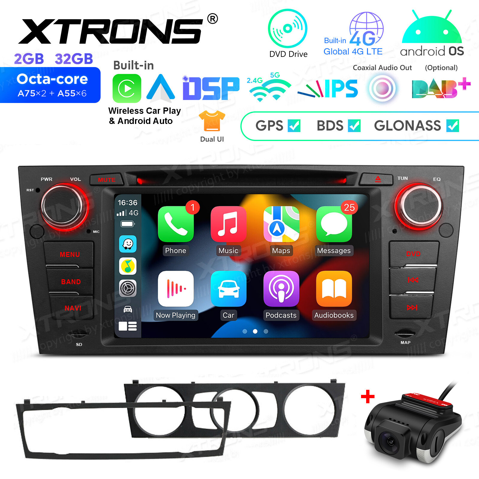 DVR+7″ Android 13 8-Core Car Radio DVD Stereo GPS DSP For BMW E90 E91 E92 E93 M3