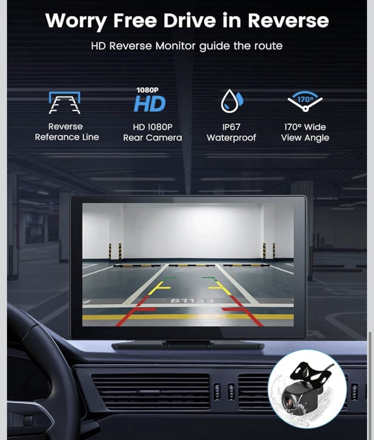 Wireless Carplay Screen for Car, 9″ HD Portable Car Stereo Touch Screen