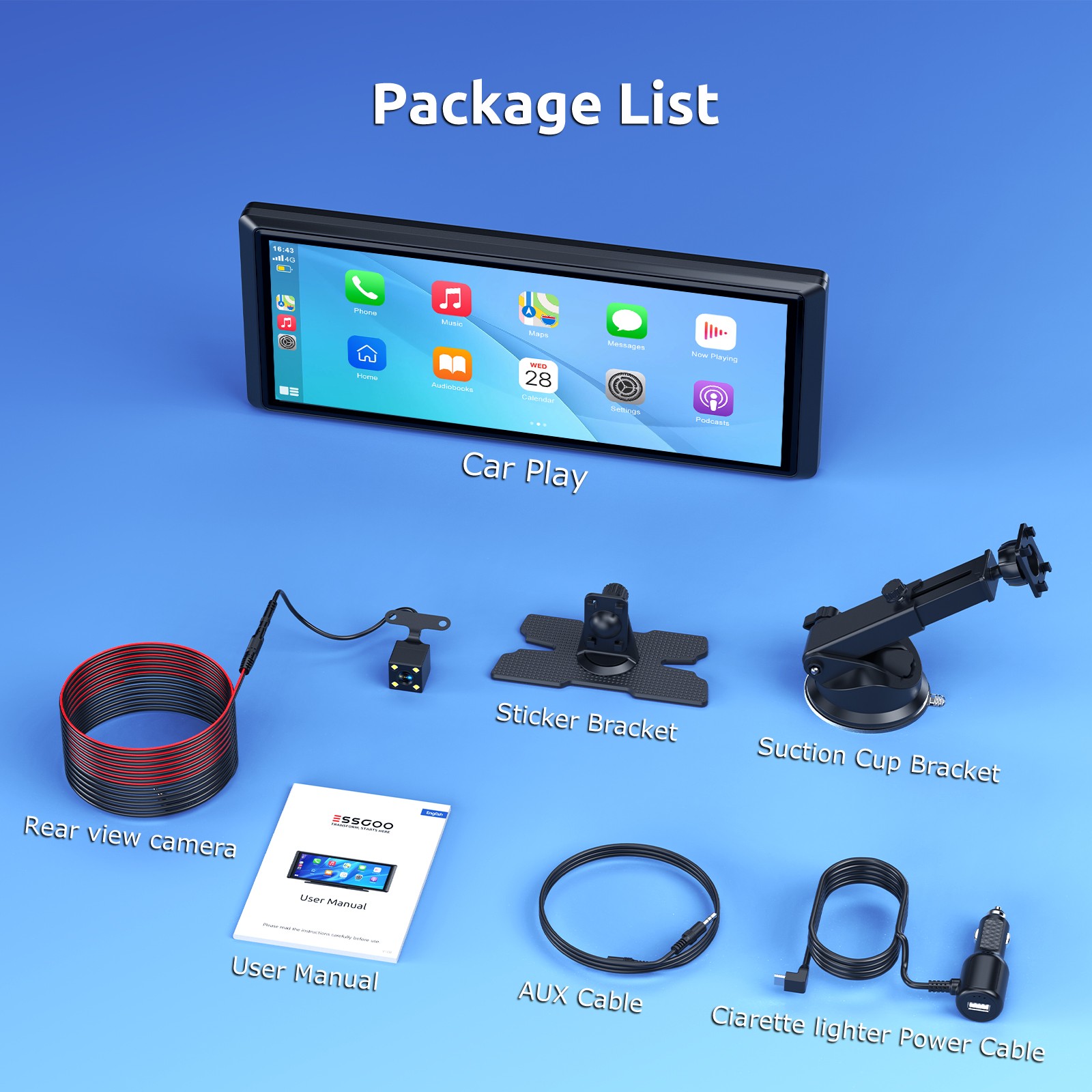 8.1″ Large Screen Portable Carplay Android Auto With Cam Car Stereo SAT NAV BT