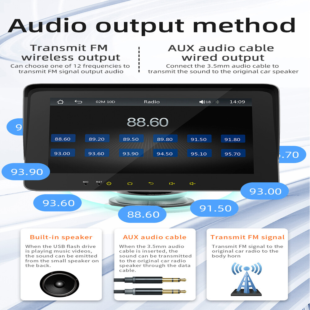 Portable 7″ Car Stereo Carplay/Android Auto Radio Bluetooth Airplay Touch Screen